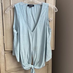 La Charme U S Small tie front dusty blue top tank v-neck boutique